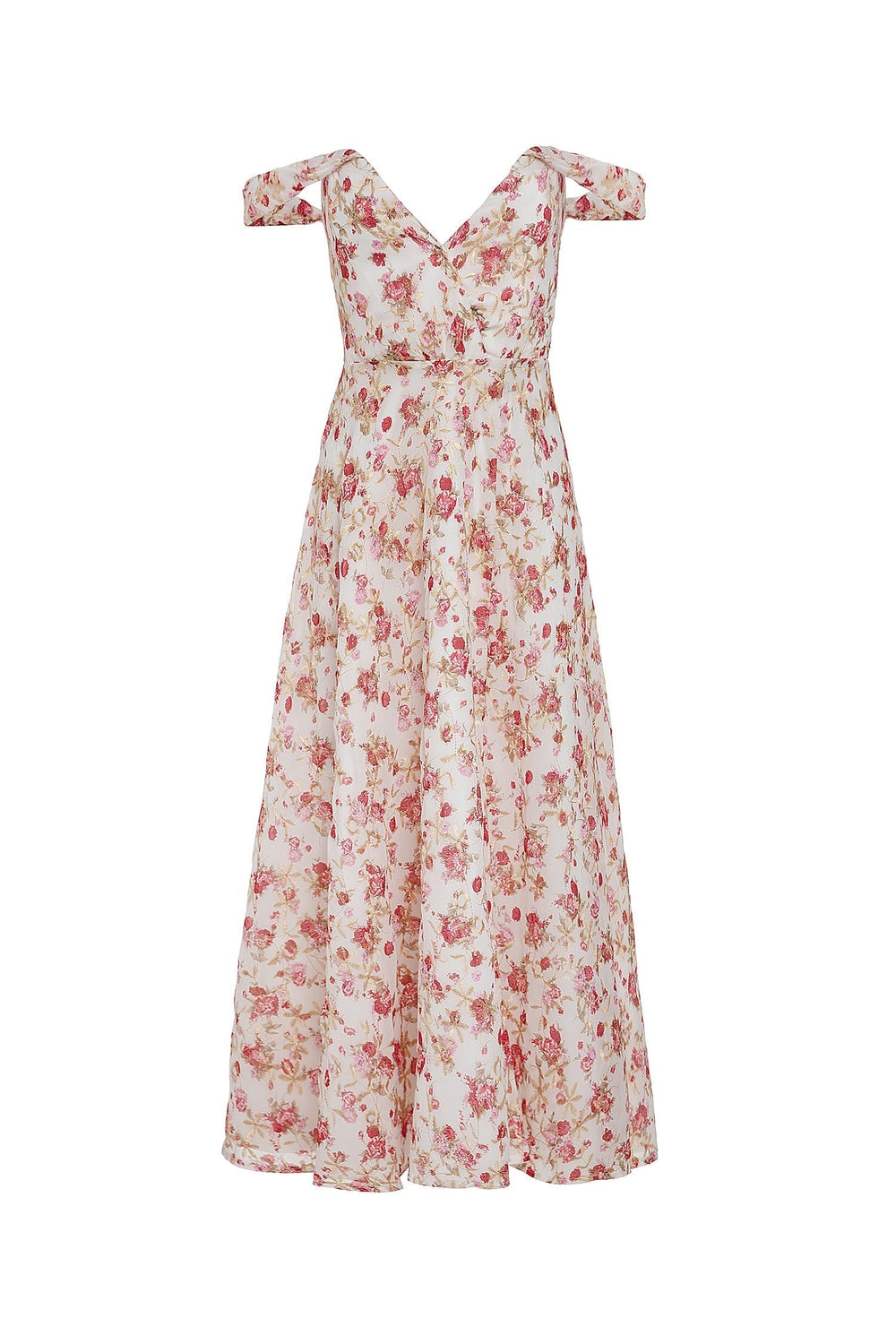 Araminta Floral Midi Dress with Off-Shoulder Sleeves