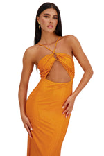 Miuccia Orange Halter Neck Midi Dress 