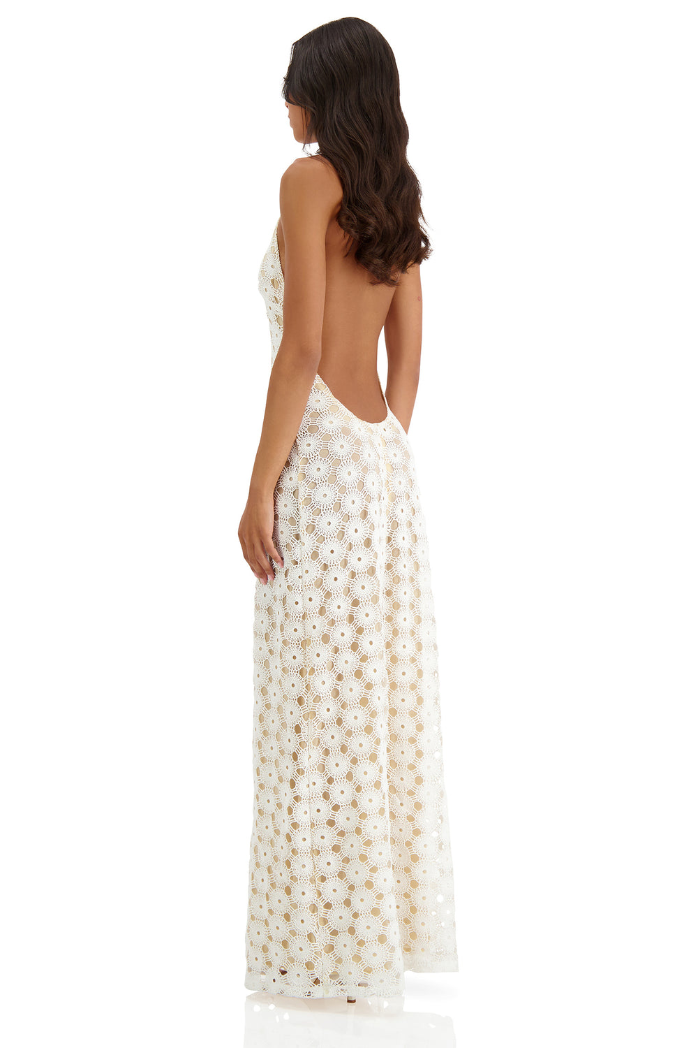 Allegra Crochet White & Nude Maxi Dress