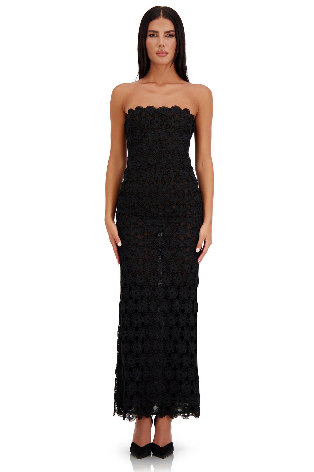 Clarisse Black Lace Midi Dress