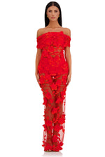 Florentina Red 3D Floral Dress