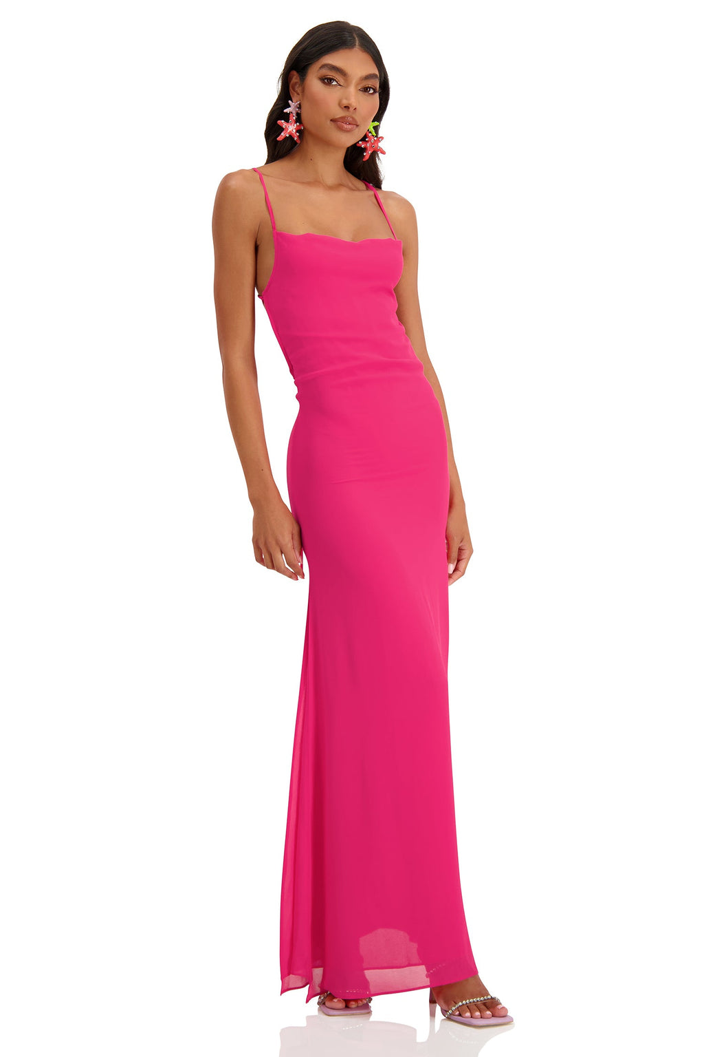 Jiana Hot Pink Chiffon Maxi Dress