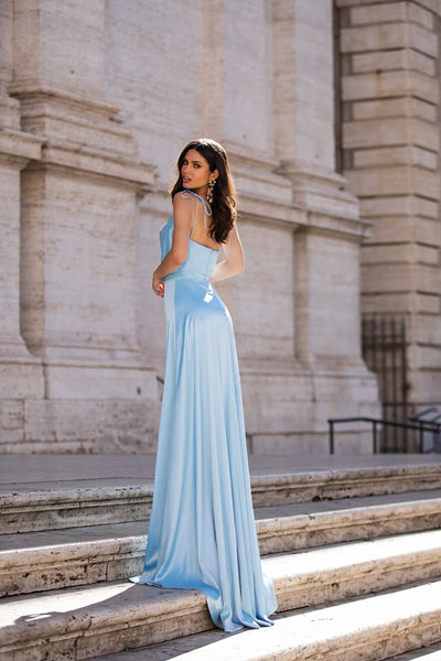 Amila Sky Blue Satin Gown | Afterpay | Zip Pay | Sezzle | Laybuy