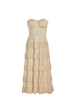 Jacqueline Eggnog Pleated Strapless Dress | Afterpay | Laybuy