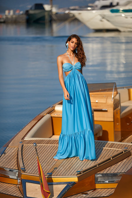 Arella Blue Halter Maxi Dress | Afterpay | Laybuy | Klarna | Zip Pay