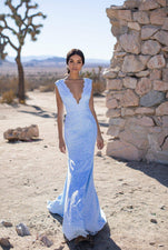 A&N Luxe Ivy - Sky Blue Lace Gown with Plunge Neck & Open Back 