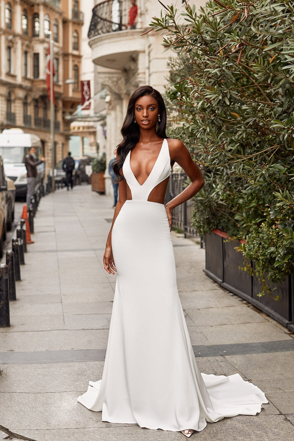 Catriane White Plunge Neck Gown, Afterpay, Zip Pay