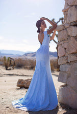 A&N Luxe Ivy - Sky Blue Lace Gown with Plunge Neck & Open Back 