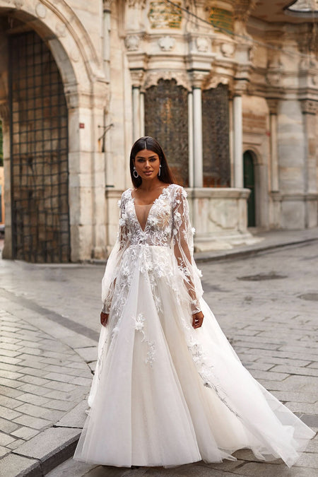 Melek Sheer Balloon Sleeve Wedding Dress 