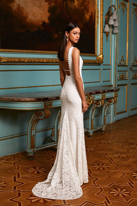 Harmonia White Lace Gown with Plunge Neck | Afterpay | Laybuy