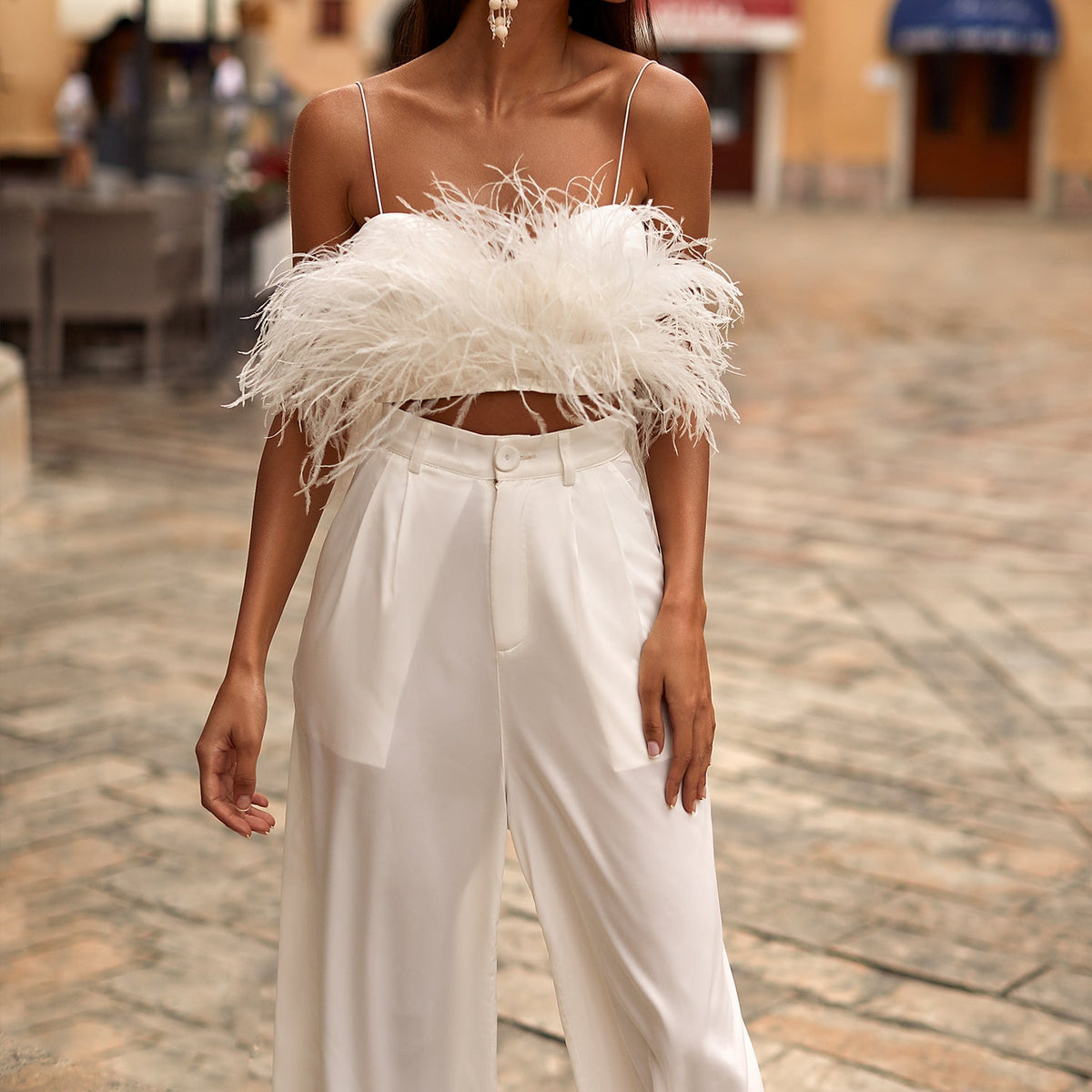Hilma White Feather Crop Set, Afterpay, Zip Pay, Sezzle