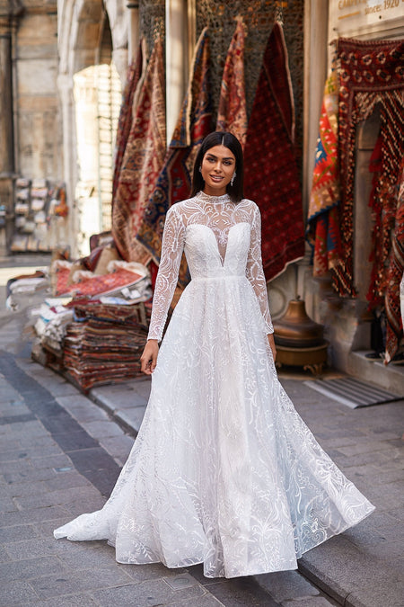 Caria Sheer Long Sleeve Bridal Gown | Afterpay | Laybuy | Klarna